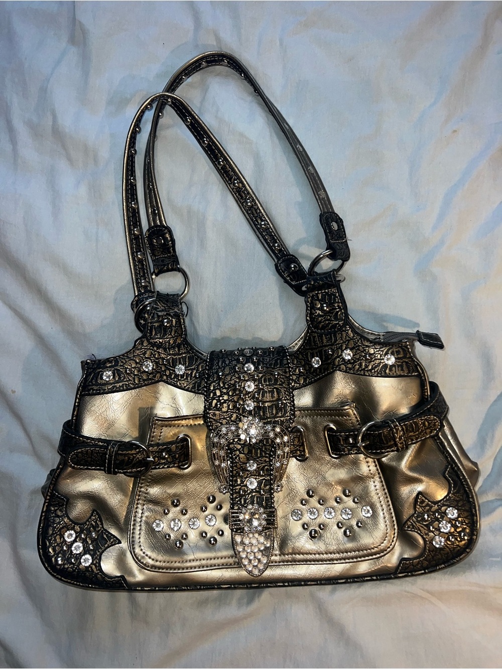 Metallic Gold Embellished Shoulder Bag